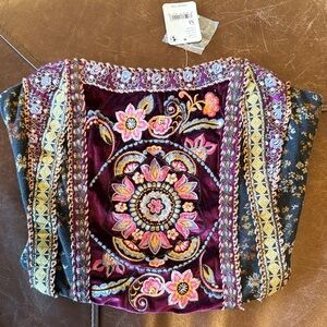 Free People Multicolor Embroidered Strapless Crop Top